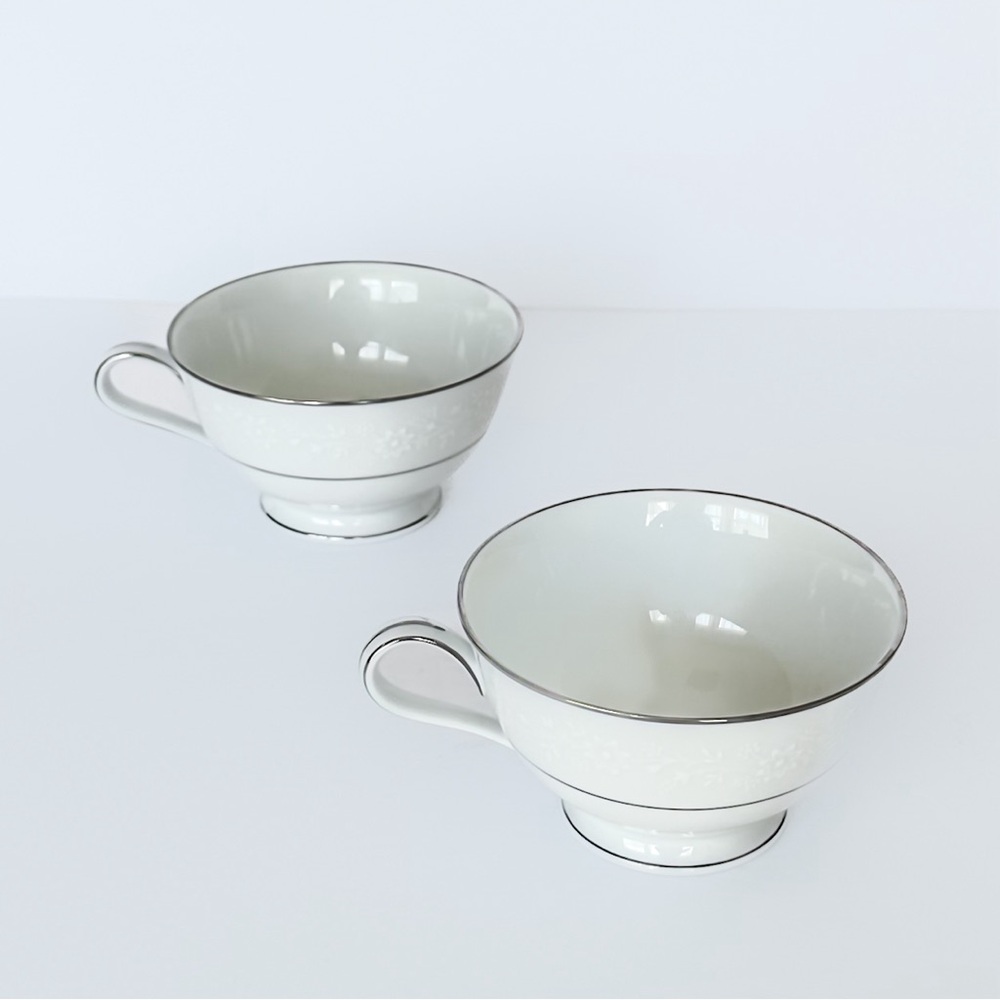 2 Noritake Buckingham 6438 White Teacups Coffee Tea Party Entertaining